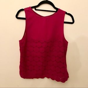 Topshop Floral Lace Sleeveless Shirt in Magenta